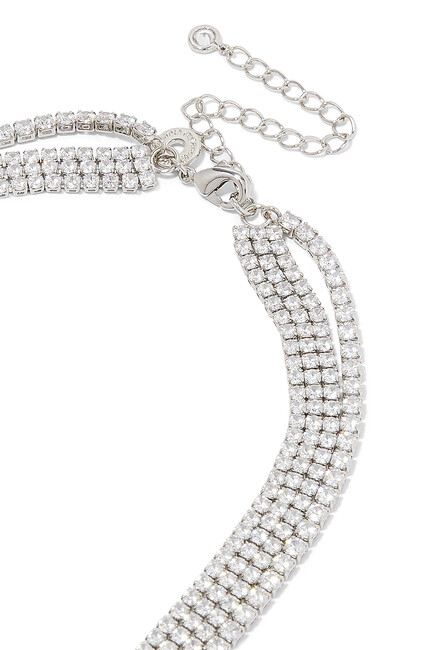 Two Layer Mesh Necklace, Plated Brass & Cubic Zirconia